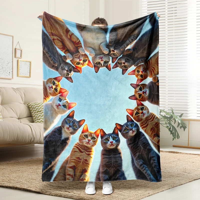 1pc Circle Framed Kitten Group Portrait Print Throw Blanket sofa home lounge Blanket workstation courtyard window seat Birthday