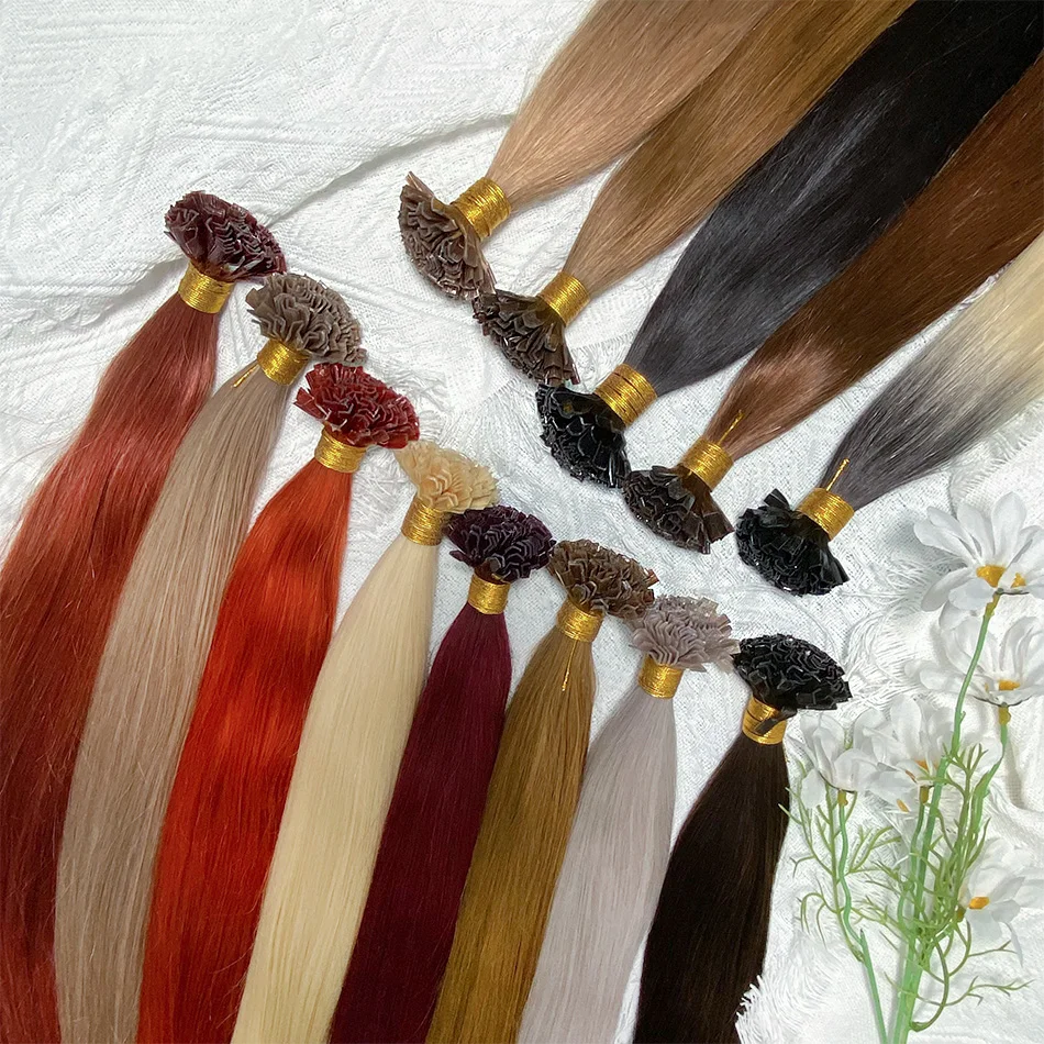 Кератиновые наращивания человеческих волос с V-образным кончиком, натуральные прямые цветные предварительно склеенные Fusions, наращивание человеческих волос, кератиновые капсулы 18-30 дюймов
