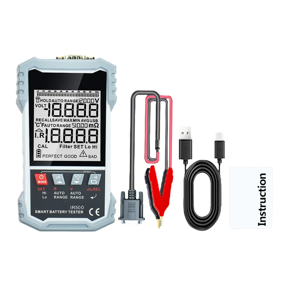 IR502 ±120V 500Ω Battery Internal Resistance Tester 4-Wire Kelvin Test Lead-acid Lithium Nickel-cadmium Battery Tool