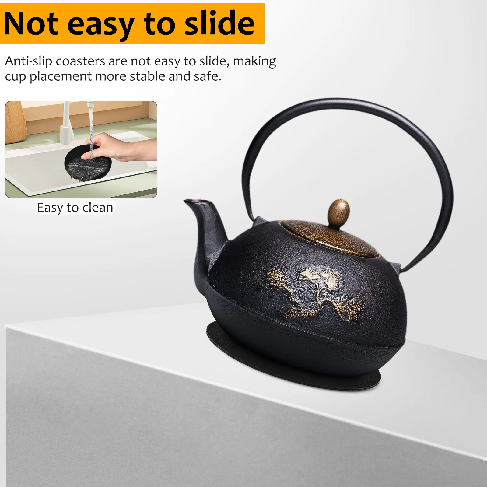 

12 Pcs Coffee Cup Coasters Black Table Mats PU Heat Insulated Drink Coaster Set Lightweight Classic Solid Color Coasters