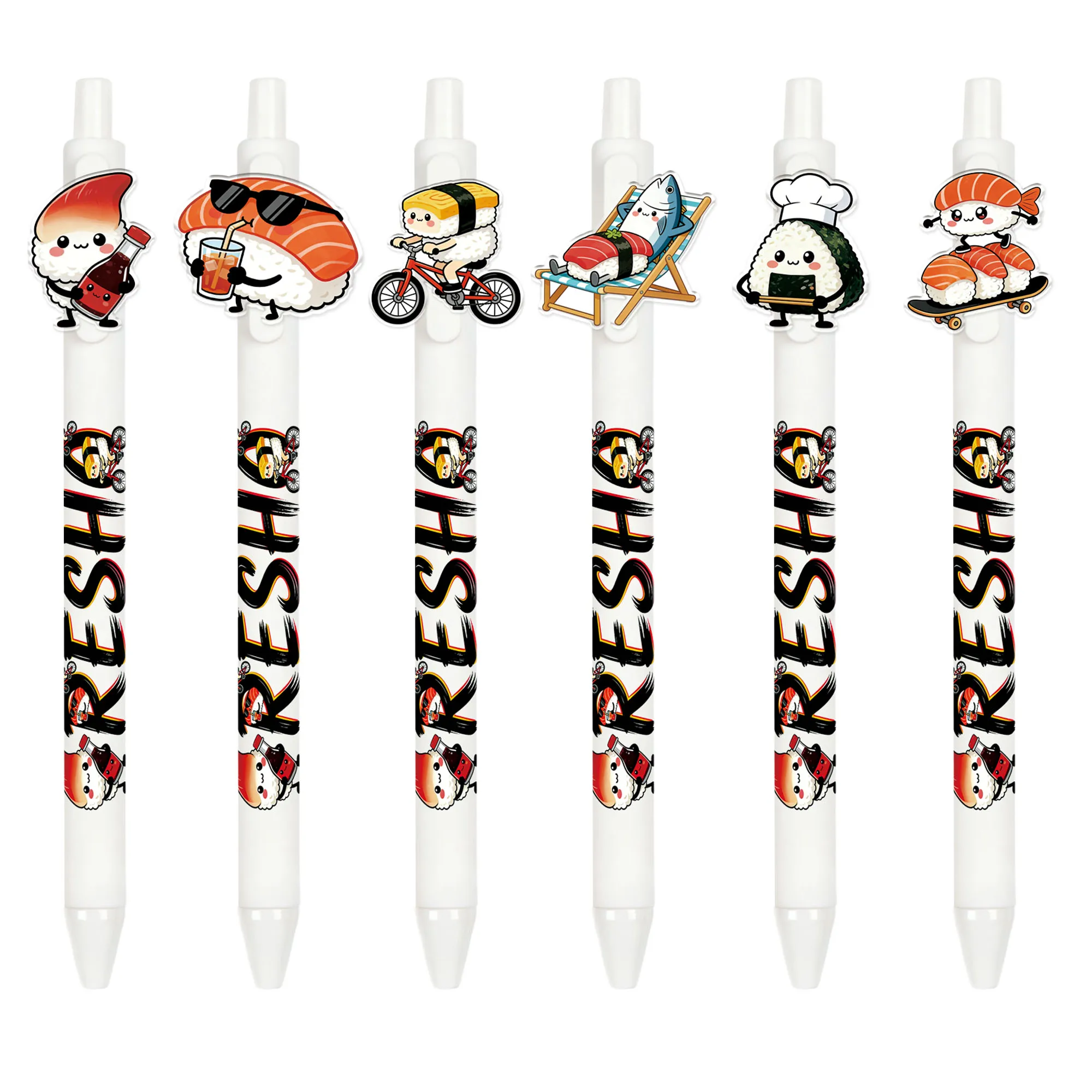 

6 штук / 12 штук милых шариковых ручек с рисунком суши — японские ручки в стиле суши с кнопочным механизмом.