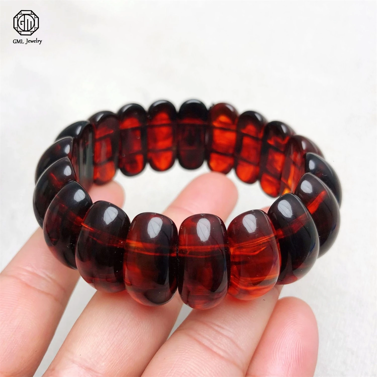 Handmade Wide Band Amber Bracelet For Men And Women Reconstituted Baltic Style Flower Amber Beads Stretch Stone Unisex Jewelry
