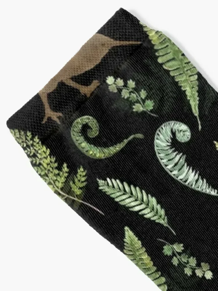 New Zealand Kiwi Bird and Fern Fronds Pattern Design on Black Socks shoes Wholesale New year's Women Socks Men's