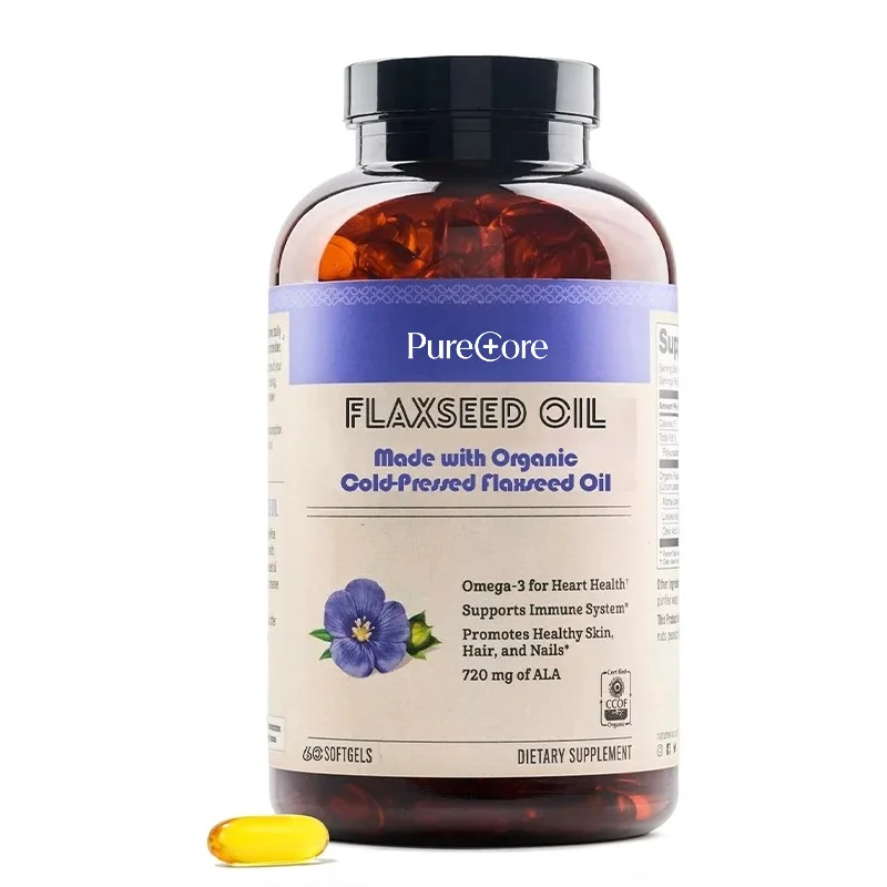 Flaxseed Oil, Containing 720mg ALA, Plant-based Omega - Cold Pressed, Non GMO, 60 Capsules