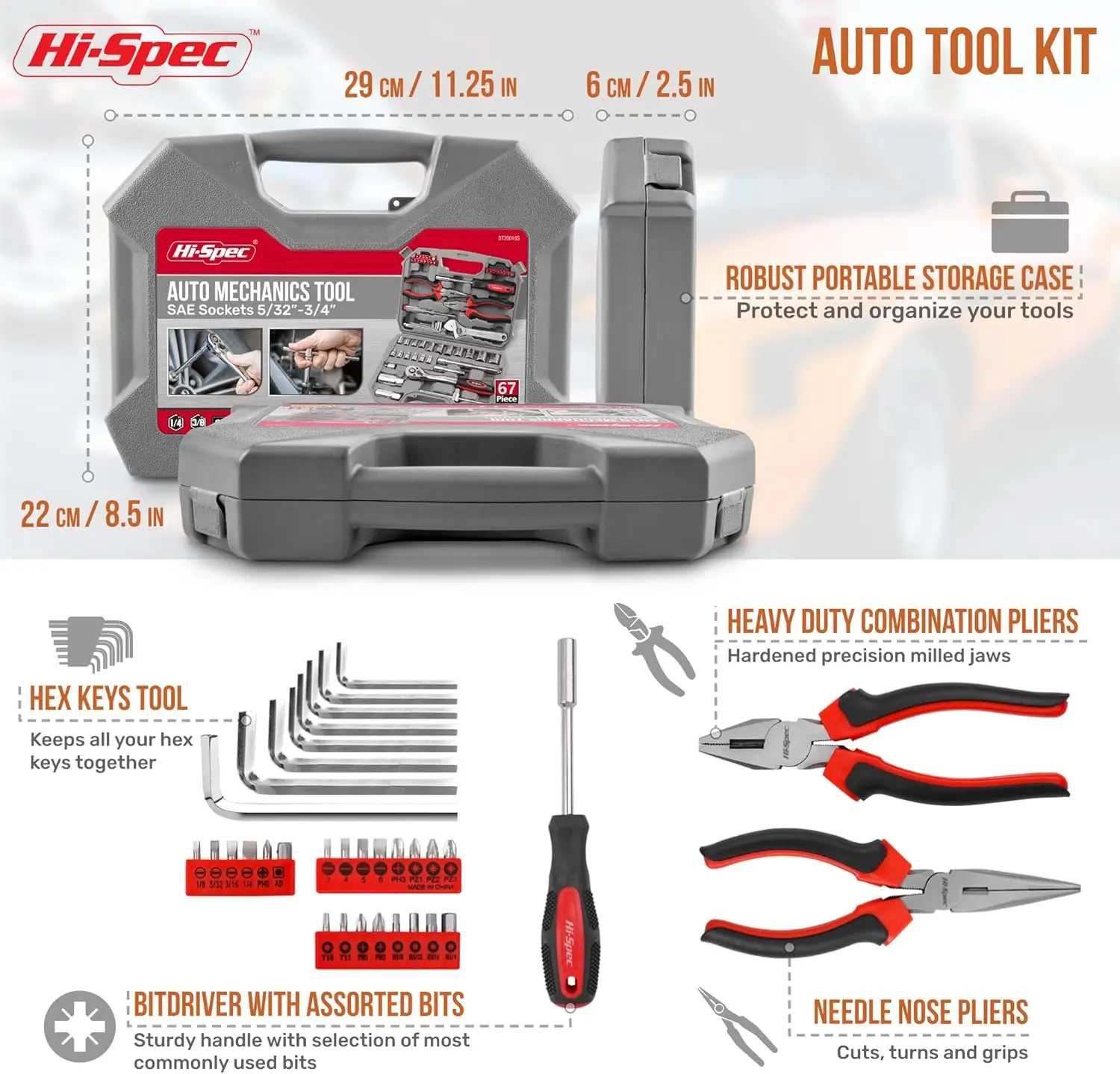 공구 67피스 SAE 자동차 정비 수공구 세트 소켓 렌치 플라이어로 완전한 자동차 오토바이 엔진 차고 수리