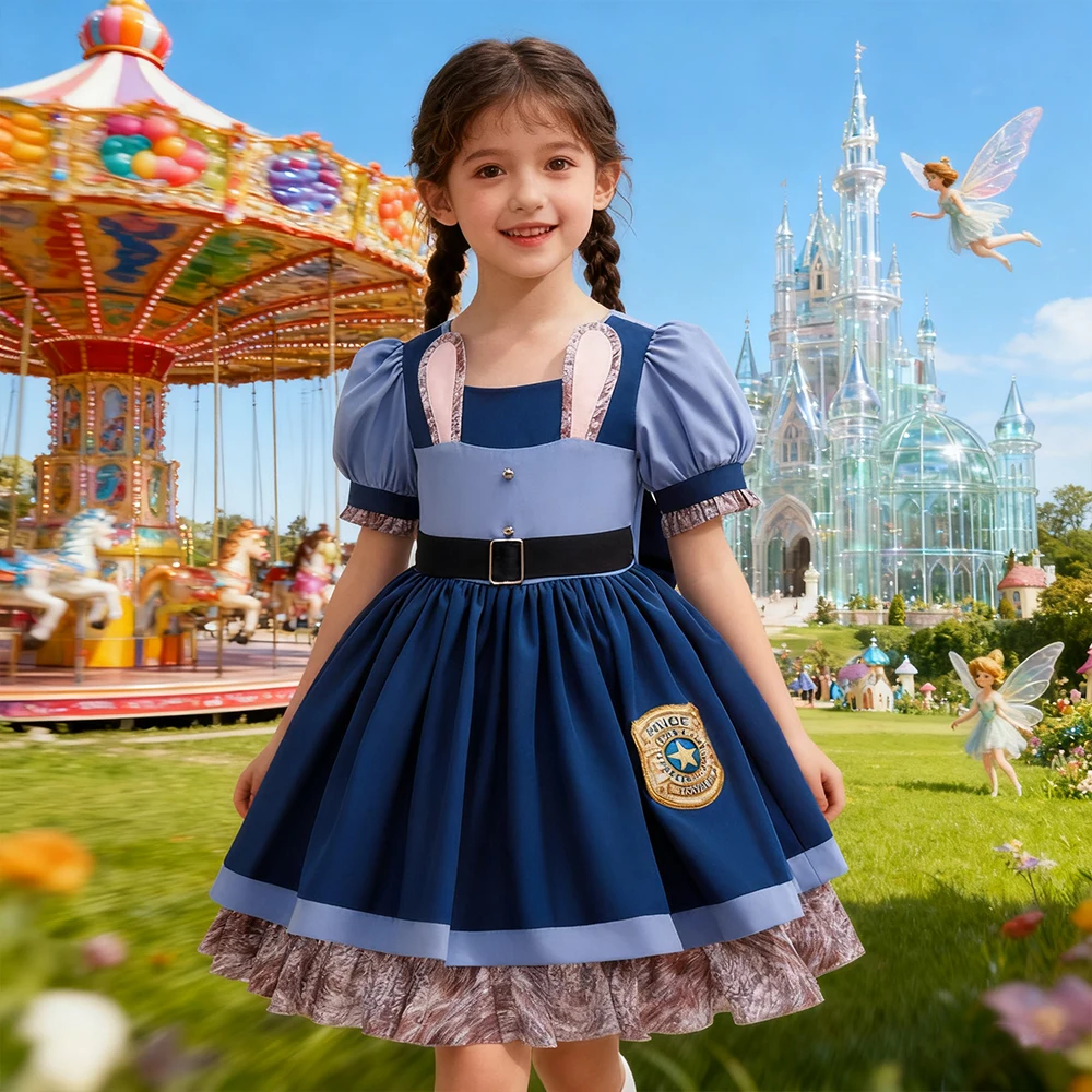 

Children's Girly Dresses Princess Birthday Dress Girls Party Dresses Cartoon Rabbit Police Cosplay Costumes Kids Carnival Outfit