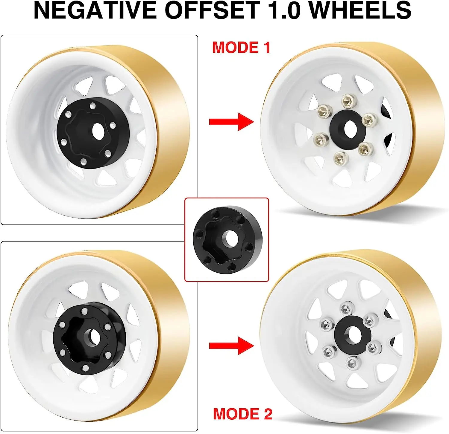 OGRC 1.0 RC Deep Dish Wheel Rims with Brass Rings for 1/18 TRX4M 1/24 SCX24 C10 JLU Deadbolt Gladiator Bronco Crawler Car