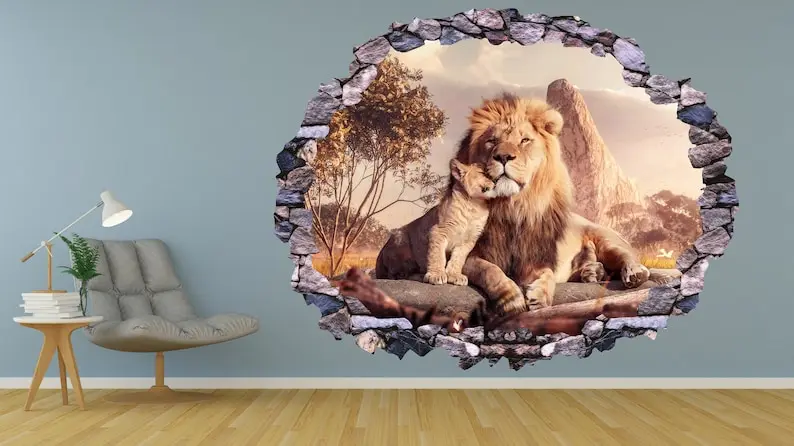 Lions Wall Decal Art Decor 3D Sticker Poster Room Mural A-376