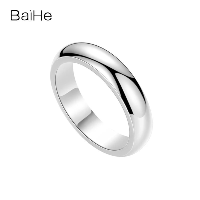 BAIHE Solid 14K White/Yellow/Rose Gold Smooth Ring for Women Men Simple Casual Trendy Engagement Fine Jewelry Making Anillo liso