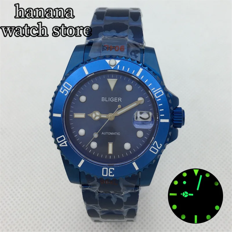 

BLIGER 40MM NH35 PT5000 Movement Blue Men's automaton watch Blue Sun pattern luminous dial Sapphire glass OysterJubilee bracelet