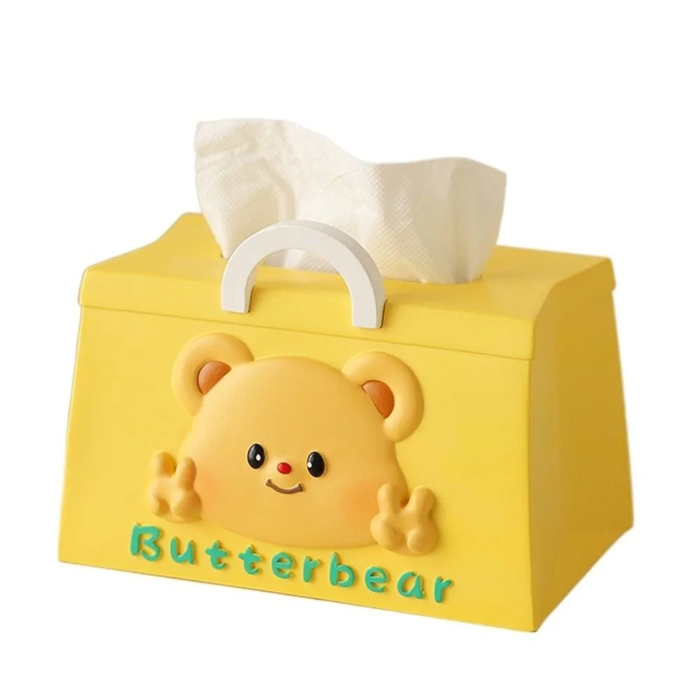 Resin Butter Bear Statue with Tray Desk Decor Tissue Box Key Storage Ornaments Craft Sculpture Butter Bear Pen Holder