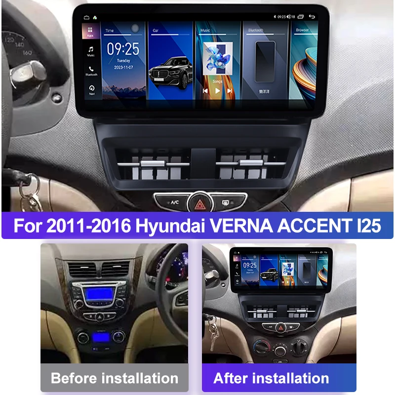 12.3inch Android 12 Car Radio for Hyundai Solaris Verna Accent 1 2010-2016 Multimedia Video Player DVD Head Unit Carplay GPS