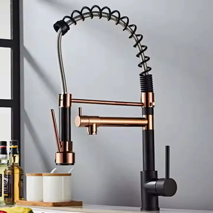 

Modern Luxury Rose Gold Double Water Outlet Ready to Ship Kitchen Faucet Watermark Kitchen Faucet Gold