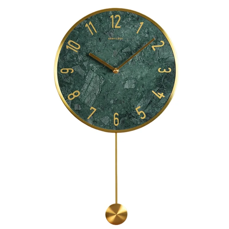 Reloj de Pared de péndulo nórdico de diseño moderno, Reloj de Pared redondo Vintage, Reloj de mármol silencioso de cuarzo, Reloj Simple decorativo de Pared
