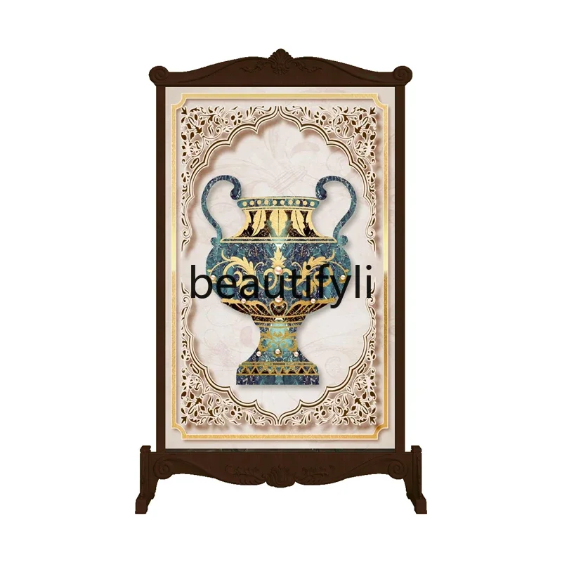 

European light luxury solid wood mobile screen partition living room entrance lobby carved seat screen cornucopia