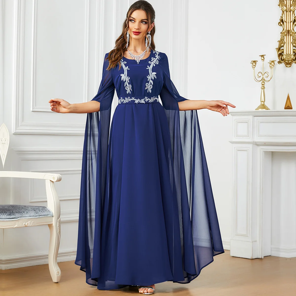 Eid Jalabiya Muslimischen Abaya Party Kleid für Frauen Arabischen Gestickte Abayas Marokko Robe Extra Langarm Elegante Ramadan Vestidos