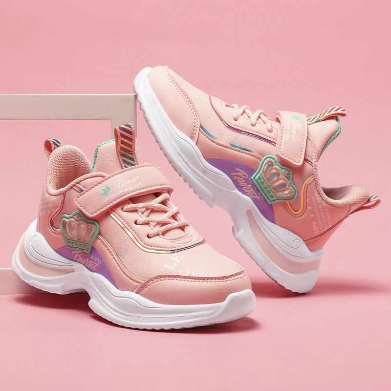 Brand Kids Running Shoes Trendy Sweet Cute Girls Sports Tennis Shoes Outdoor Flat Walking Shoes Student Casual Child Sneakers