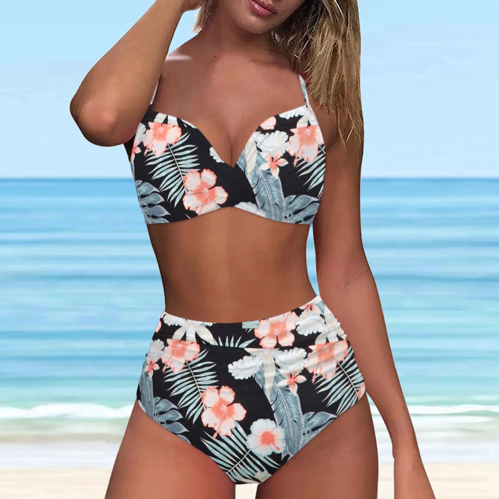 Kobiety Bikini z wysokim stanem seksowne Push Up dwuczęściowe stroje kąpielowe w stylu Vintage dwuczęściowy strój kąpielowy Retro Halter dla kobiet 2 sztuki