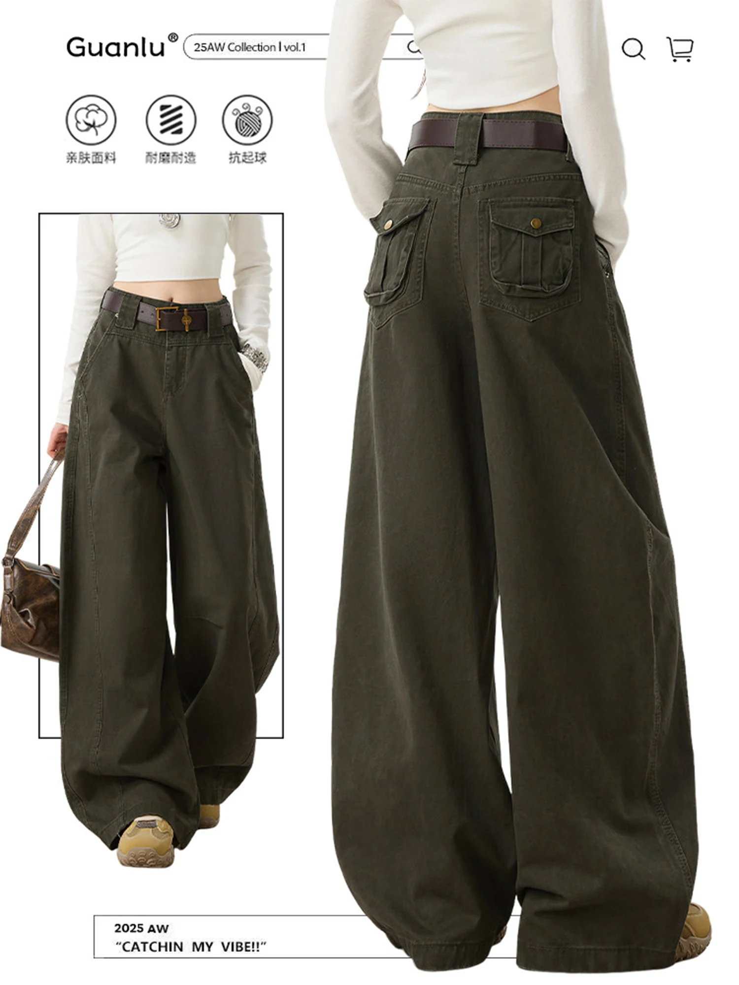 Women Army Green Cargo Jeans Y2k Gyaru Oversize Denim Pants Vintage Hiphop Grunge Baggy Denim Trousers Alternative Clothes 2026 view 2