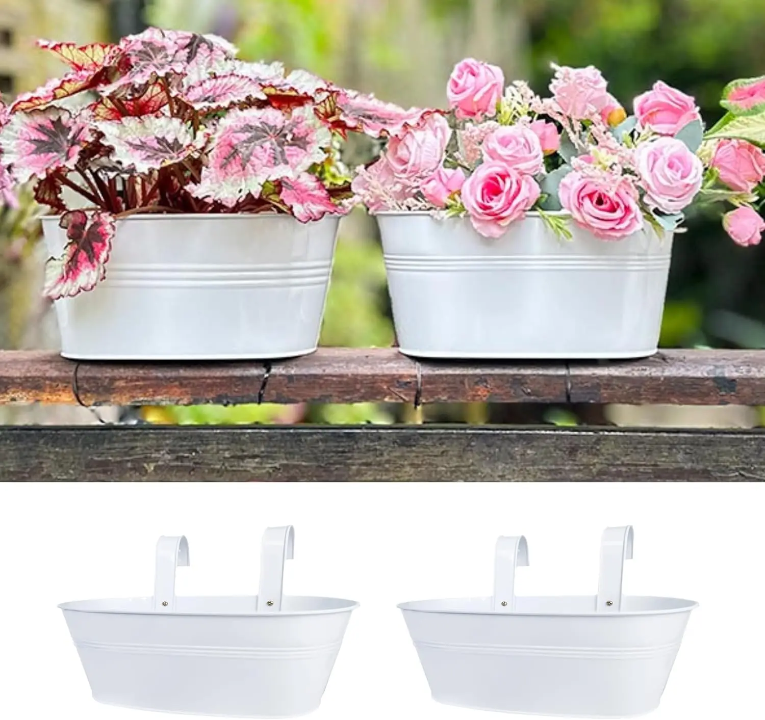

15-дюймовые белые металлические подвесные кашпо (2 шт.) для перил, забора, в современном стиле бохо, для растений, трав, декора сада