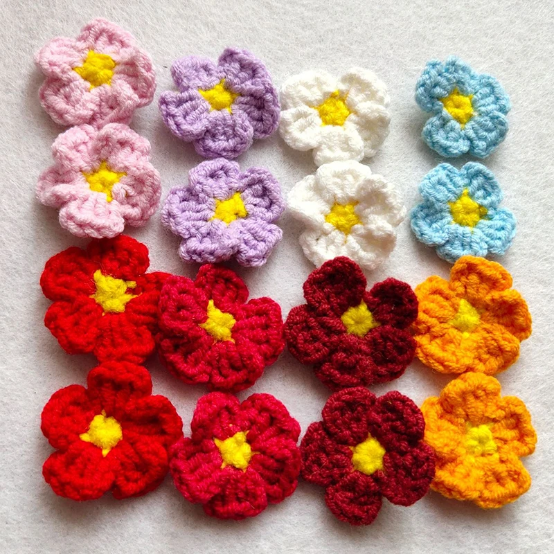 12PCS 2.2CM Handmade Yarn Flower Crochet Knitted 뜨개 Multiple Colors 뜨개질 Clothing  Accessories 뜨개꽃