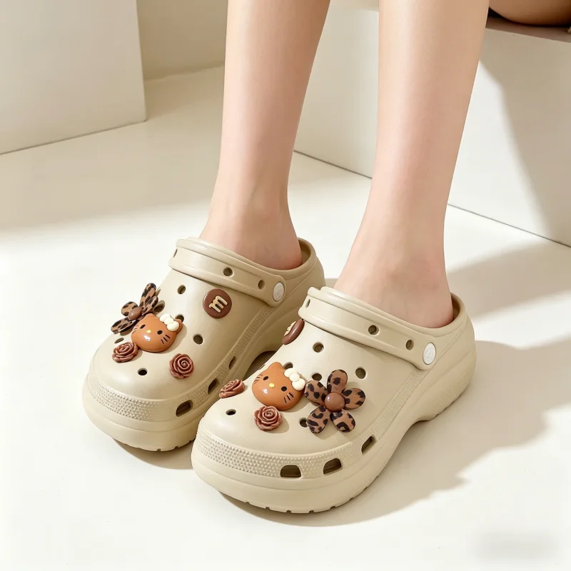 10PCS Kawaii Hello Kitty Leopard Flower Rose Shoes Charms Set Cute Shoe Decorations for Clogs Sandals Girls Party Gifts Favors ﻿ - view 4