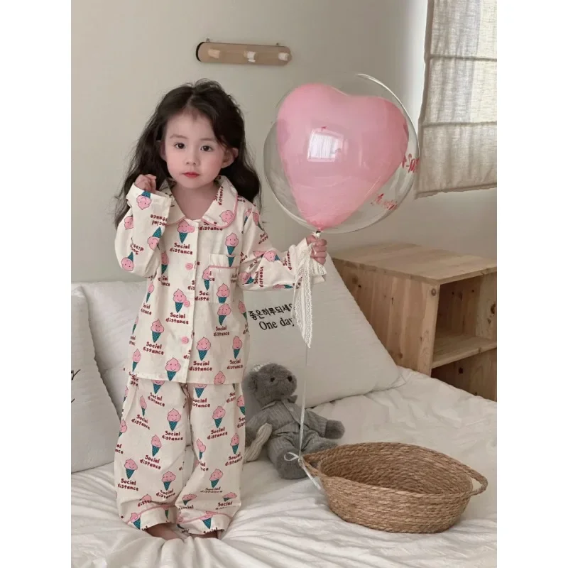 Kids Pajamas Set Spring Autumn Long Sleeve Children\'s All-match Homewear Korean Style Boys Girls Casual Sleeping Suits