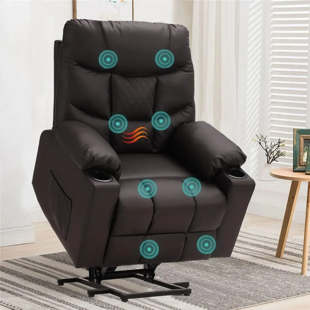 Power Lift Recliner Chair with Massage and Heat- Electric Recliners Chair for Elderly &with 2 Cup Holders