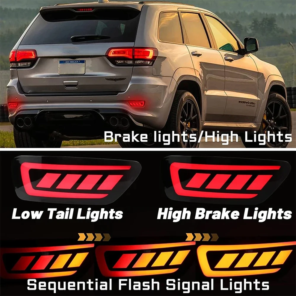 2 قطعة المصد الخلفي عاكس مصباح ليد خلفي اكسسوارات السيارات أضواء الفرامل تتدفق بدوره إشارات صالح ل جيب جراند شيروكي 2011-2022