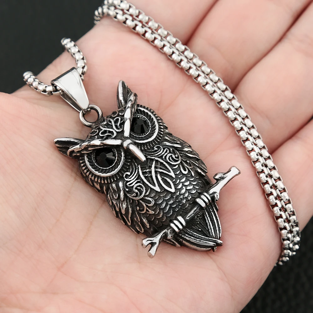 Stainless Steel Celtic Knot Owl Pendant Necklace Unisex Vintage Carved Wisdom Symbol Gothic Jewelry Unisex Birthday Holiday Gift