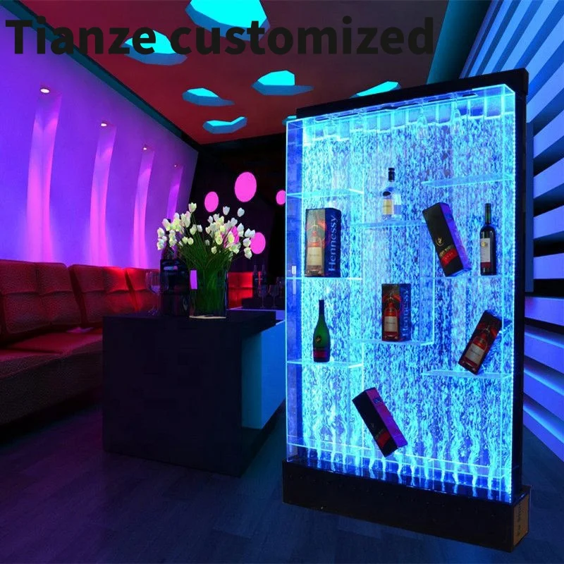 Customized-dubai luxury water bubble wall fountain room dividers screen led wine cabinet bar furniture