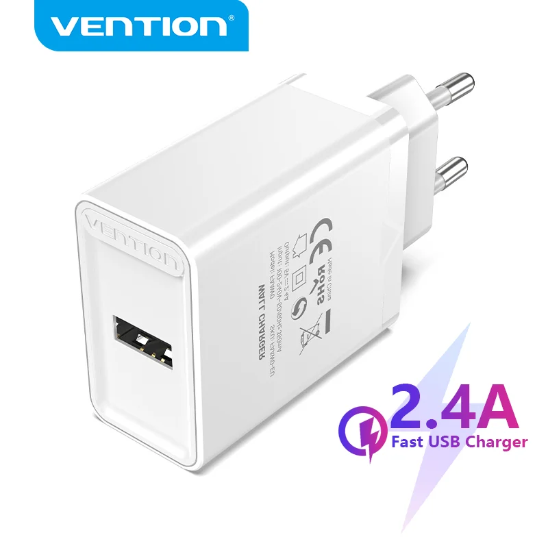 Vention USB Charger 5V 2.4A Fast USB Wall Charger EU Adapter for iPhone X 8 7 iPad Samsung S9 S8 Xiaomi Mi8 Mobile Phone Charger