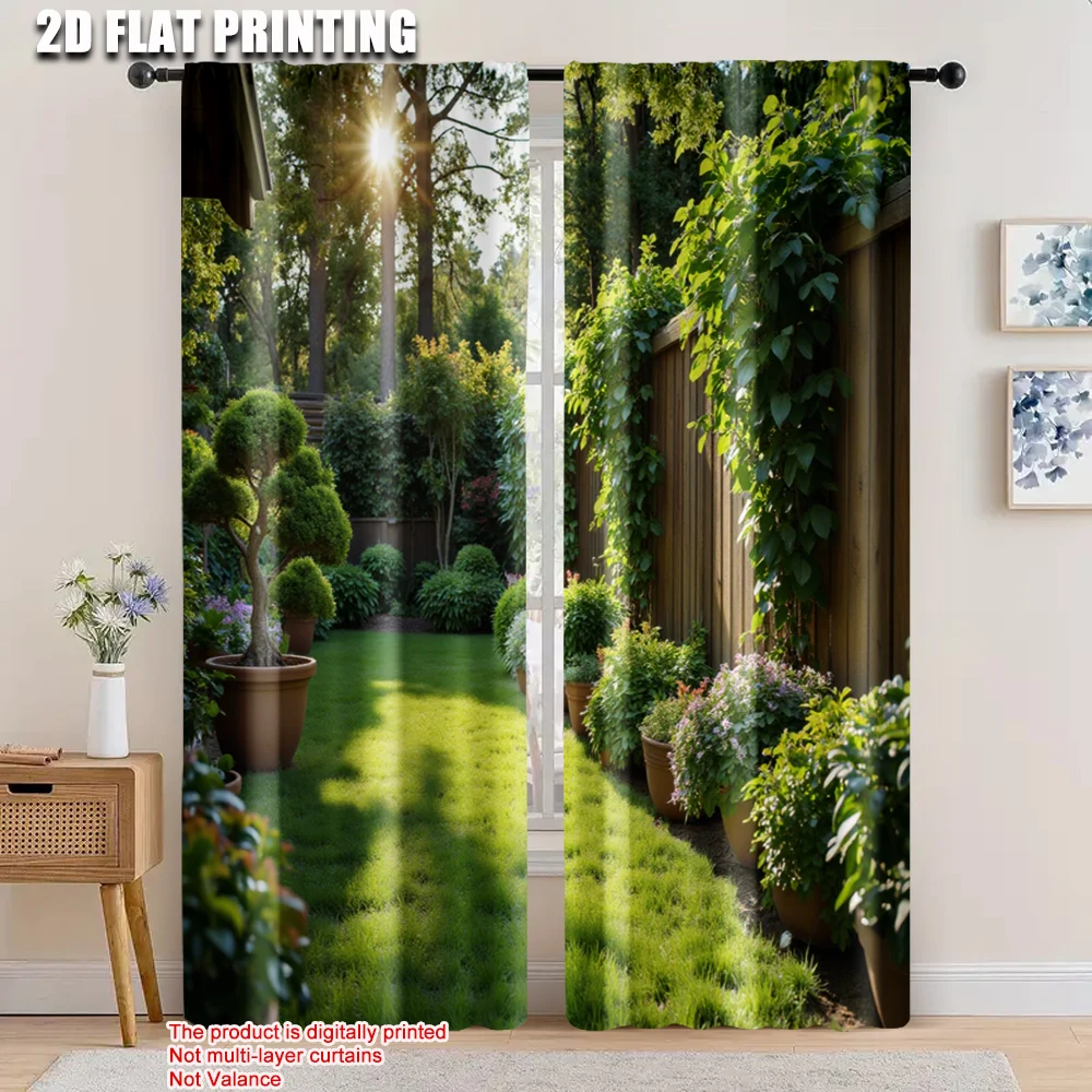 

2pcs, 2D flat printing Drapes Lush garden fence Durable 100% Polyester Fabric,Without Electricity Spring Party & Holiday Decor