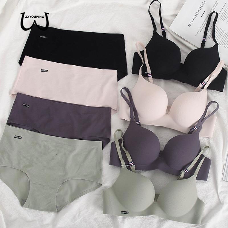  ZXYOUPING Wireless Ice Silk No Steel Ring Seamless Bra Set Women Push Up Bra Beautiful Back Sexy Bra Underwear Comfortable Seaml 