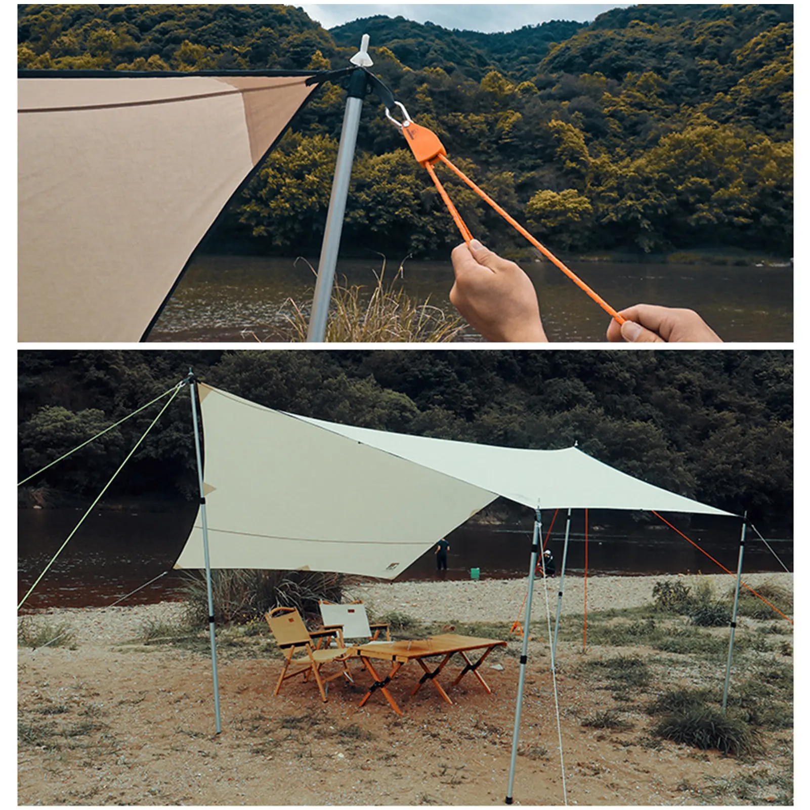 Imagem -06 - Polia Ajustável com Mosquetão Corda Guyline Camp Ajustador para Tenda Tarp Canopy Shelter Corda Camping Reflective Cord