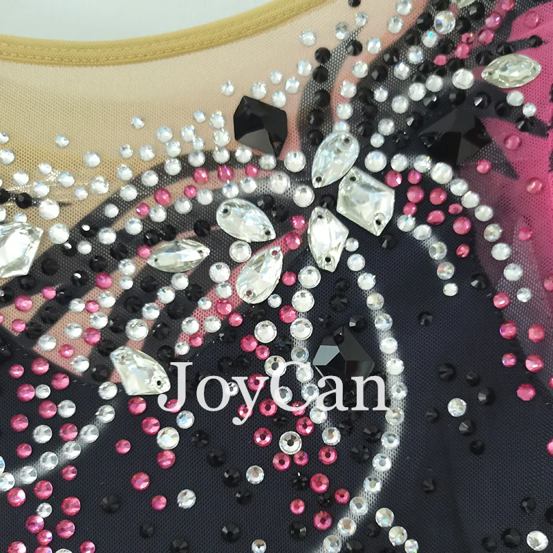 JoyCan Ice Figure  Skating  Dress Girls Black Pink Spandex Stretchy Competition Dance Wear Customized