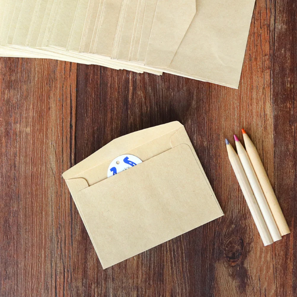 

100pcs Mini Kraft Paper Envelopes Vintage Blank Business Card Storage Classic Brown Memo Notes Craft Functional Lightweight