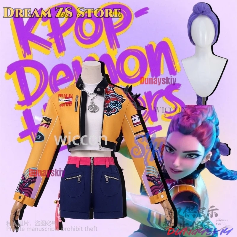 

Anime Movie Demon Rumi Huntrix Cosplay Kpop Idol Stage Costume Embroidered Decorative Stickers Fashion Jacket Halloween Party