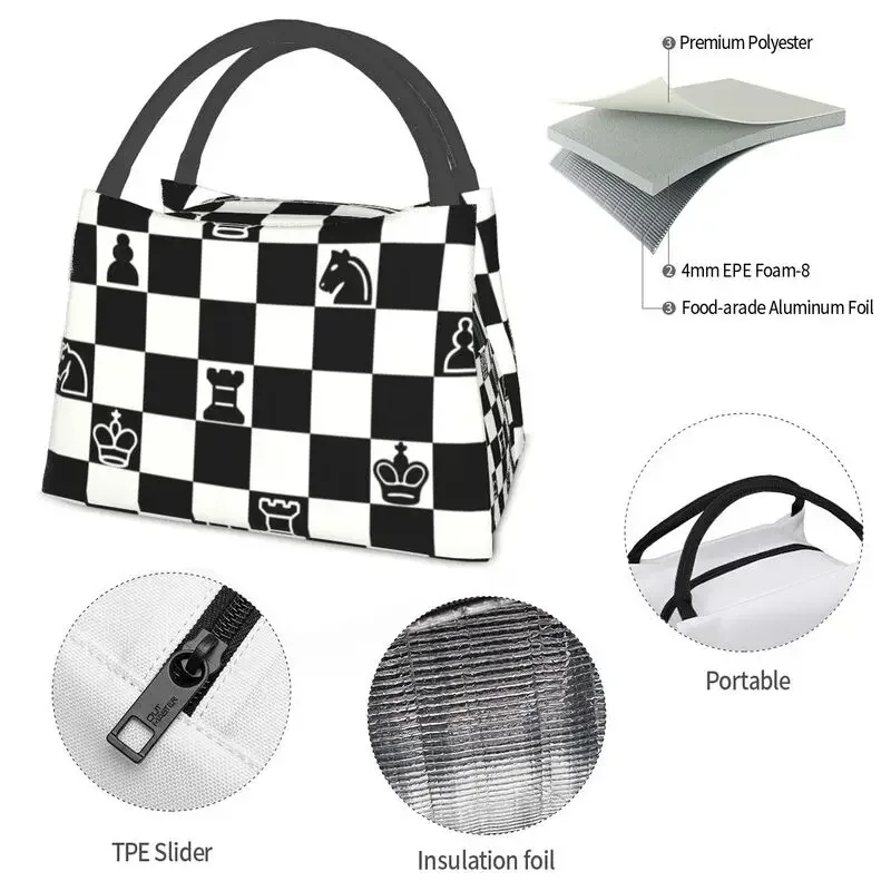 Fashion Chess Insulated Lunch Bags for Outdoor Picnic Chessboard Game Resuable Thermal Cooler Lunch Box Women lunchbag