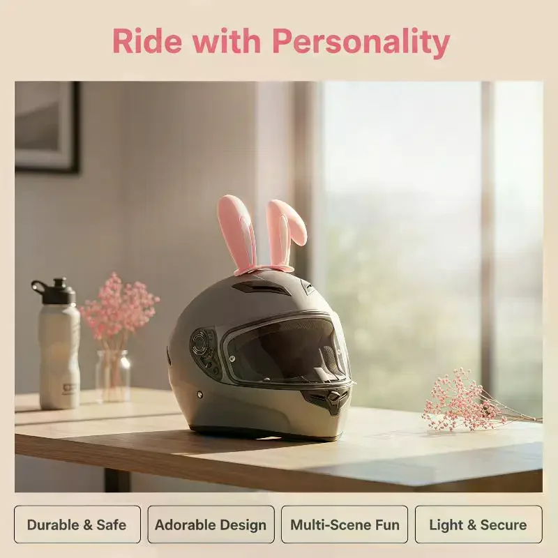 Cute Rabbit Ears Motorcycle Helmet Accessories Waterproof 1 Pair Durable PVC for Motorbike Off-road Riding Creative Decor