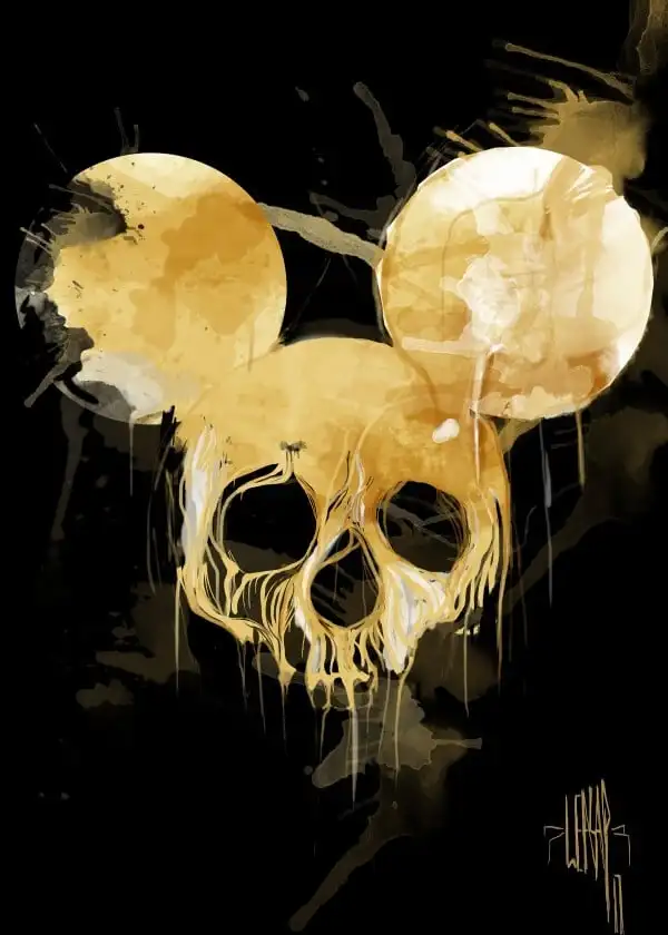 Abstract Art Mikey Mouse Skeleton Canvas Painting with Frame Black Gold Nordic Poster Prints Smudge Ink Wall Picture Home Decor