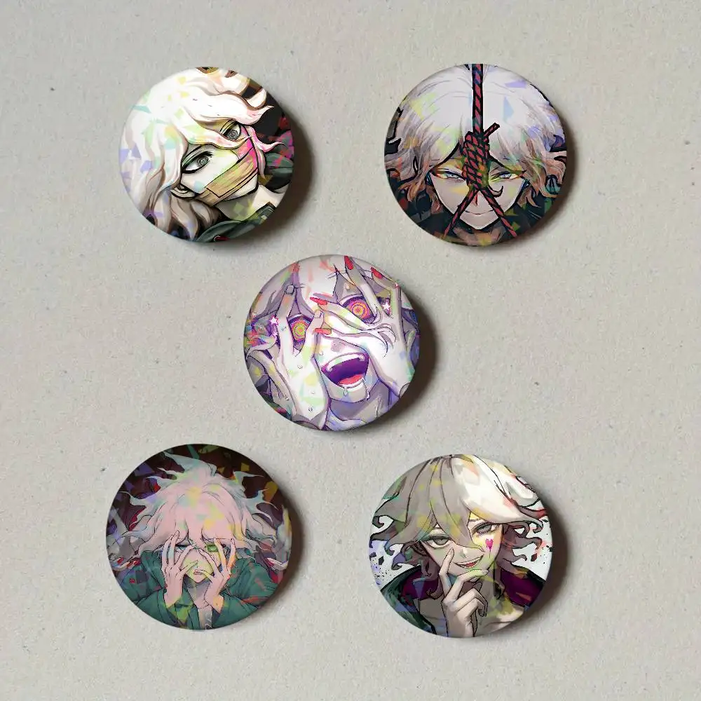 Game N-Nagito Komaeda Round Exquisite Laser Badge Brooches Creative Pins For Clothes Hat Backpack Gift Accessories