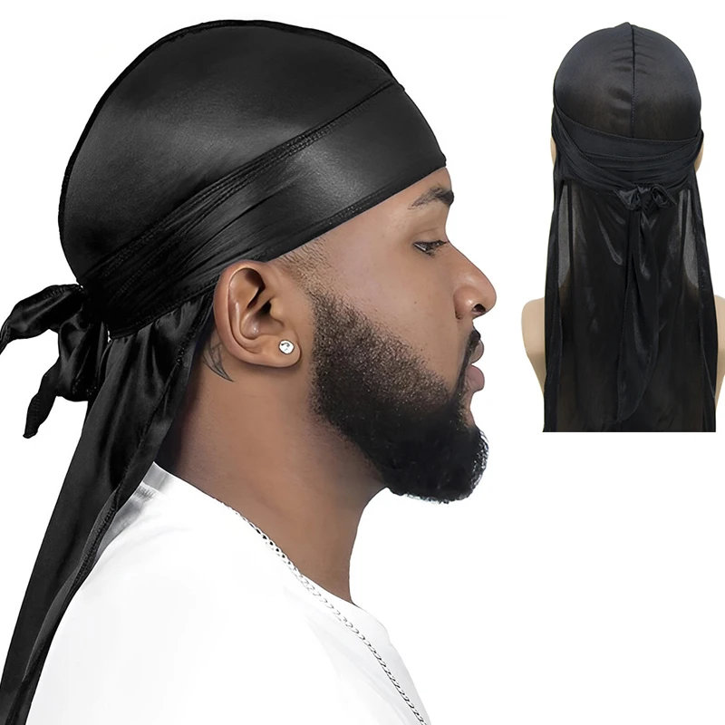 Herren Seide Durag Motorhaube Bandana seidig du Lappen Doo Lappen lange Schwanz Wellen Kappe