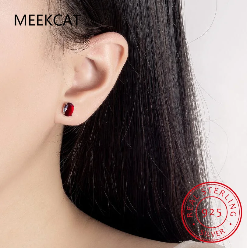 البيضاوي قطع الأحمر مكون روبي العقيق الطبيعي 925 حلَق من الفضّة الاسترليني للنساء بيان الموضة مجوهرات أقراط الأحجار الكريمة