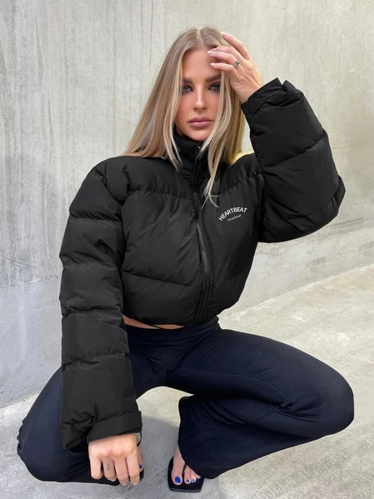 Sisterlinda Women Short Jacket Cotton Thick Drawstring Parkas Zipper Winter Bubble Warm Coat Ladies Top Casual Street Outfit2021