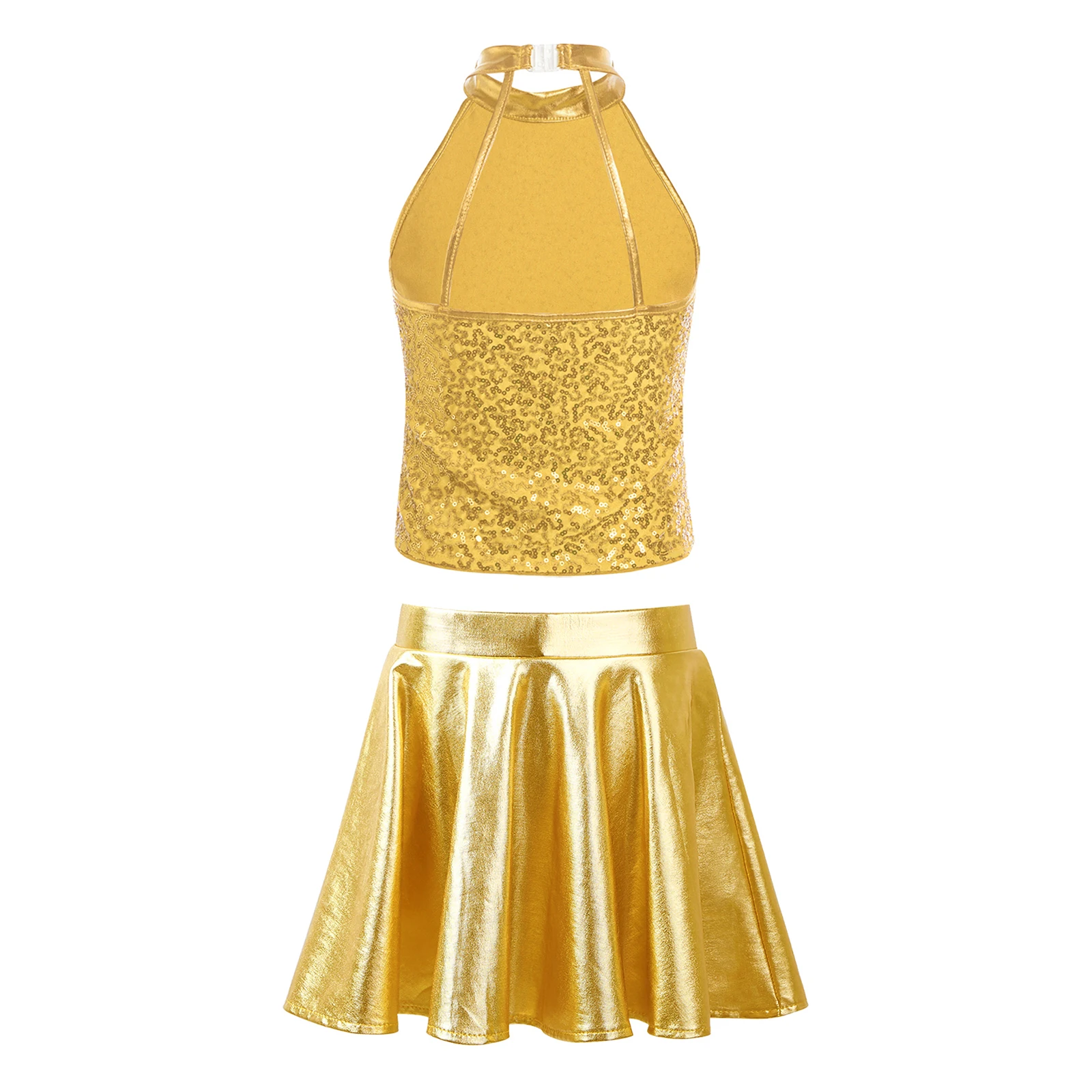 

2PCS Kids Girls Modern Jazz Latin Ballet Dance Costume Girls Shiny Sequins Crop Top with Tassel Skirt Set Children Ballet Outfit