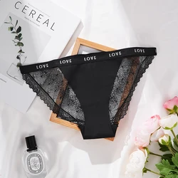 Hot Sale Black Seamless Underpants Lace Panty Letter Print Breathable Mesh Sexy Women's Lace Panties Briefs