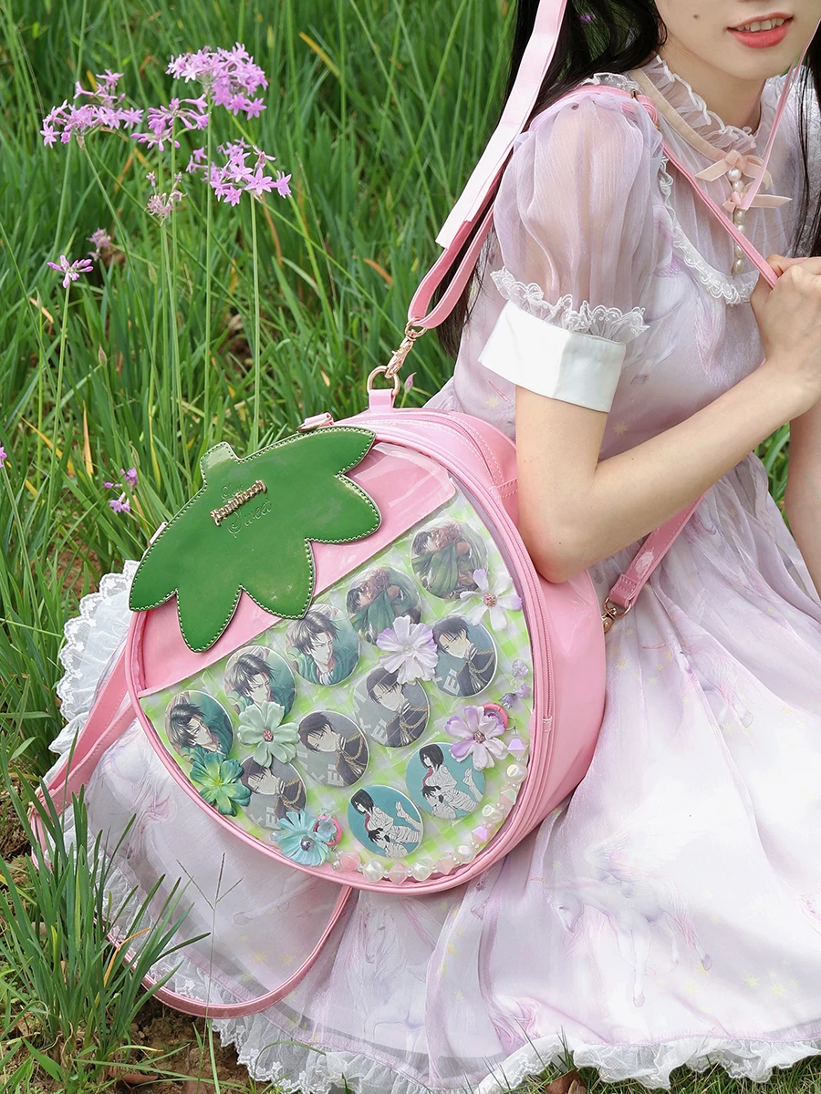 

Japanese Original Strawberry Bar Pain Bag Lolita Sweet Beautiful Woman Bag Itabag Can A4 Paper Book on Both Shoulders for Women