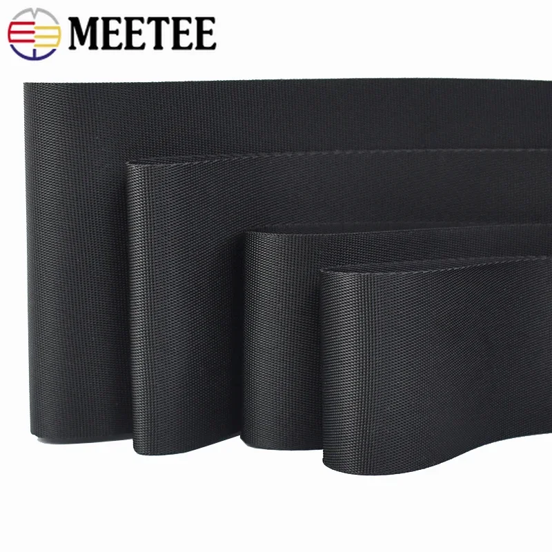 10M Meetee 10-100mm Nylon Webbing Band 0.7mm Thick Black Ribbon Bag Shoulder Strap Belt Bias Binding Tape DIY Sewing Accessories