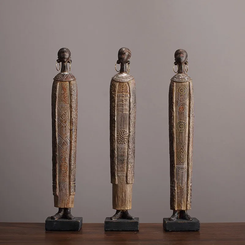 African Tribal Woman Resin Figurine Statue Sculpture Table Centerpiece Ornament for Cabinet Living Room Bedroom Home Art Decor
